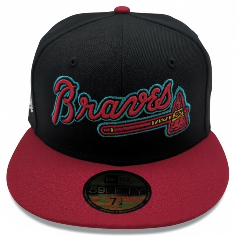 New Era 59FIFTY Atlanta Braves Fitted Hat 7 1/4 Black Red Spring Training Patch
